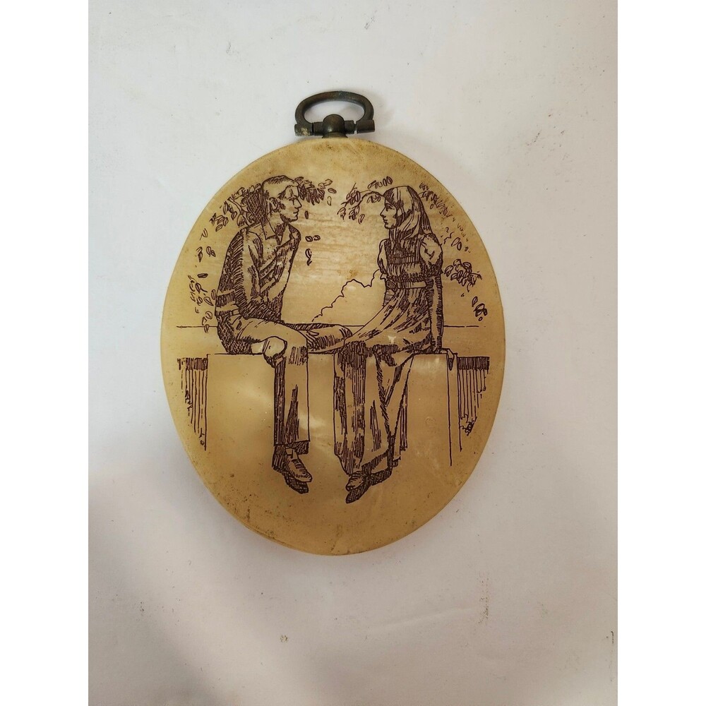 Vintage Etched Soapstone Plaque Man And Woman